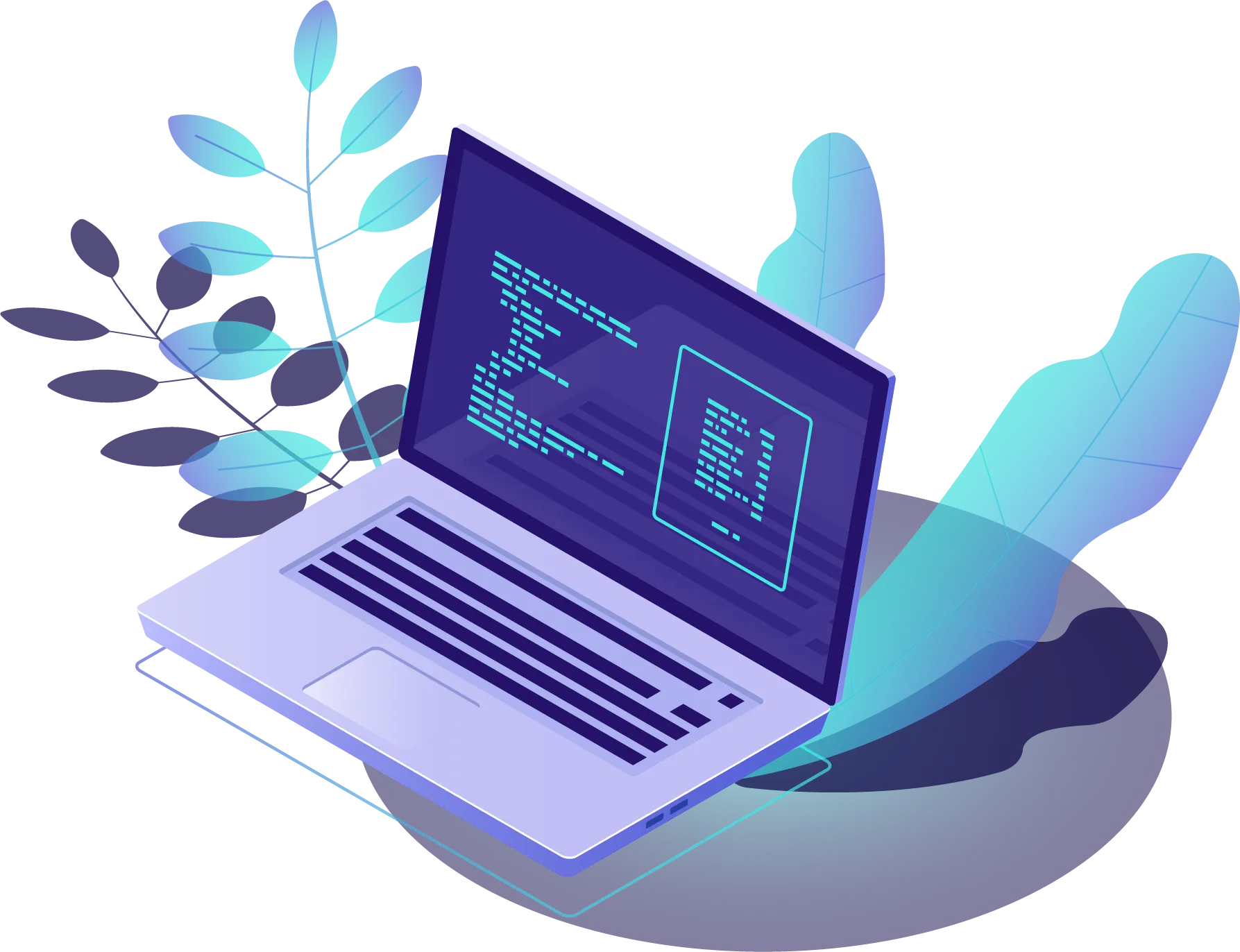 Ilustración de una laptop con código
